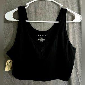 Aero black button crop tank